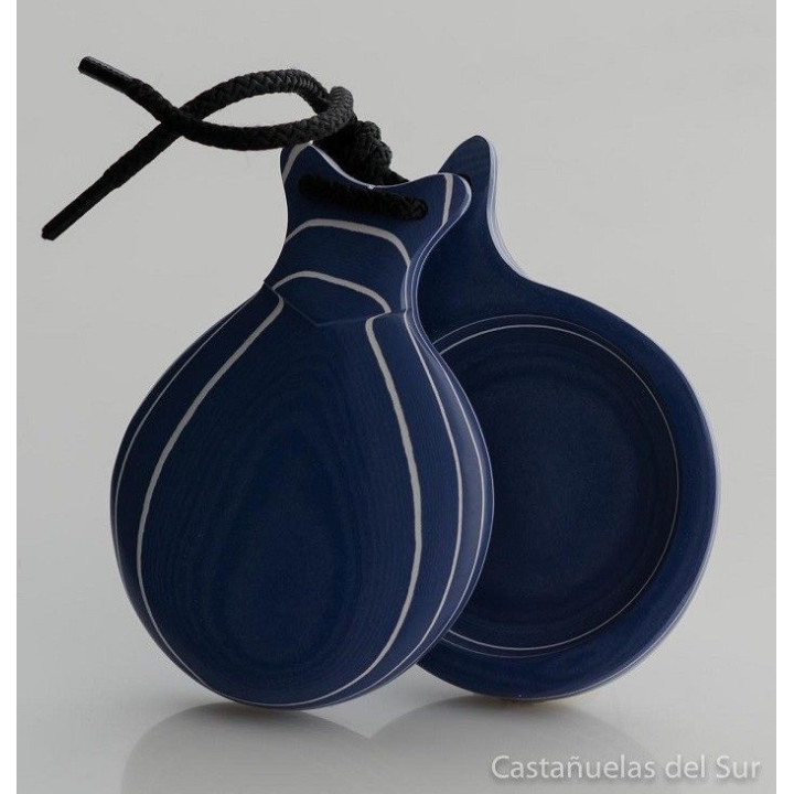 Del Sur Castanets: VIDRIO AZUL VETEADO BLANCO. Nº5