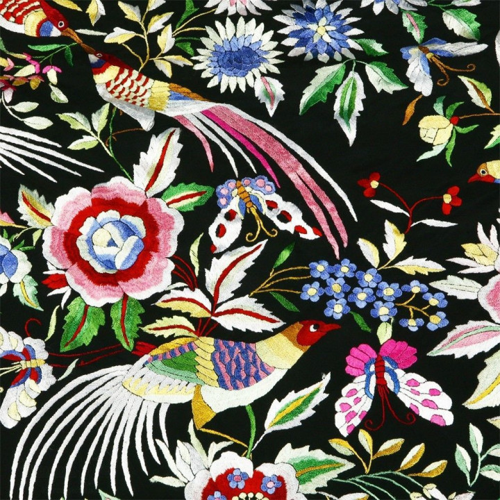Shawl 100% Silk - Special Shawl Birds on Black