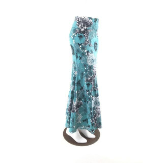 QToma: Skirt Básica - 3 Godet - Print Turpuoise/Black - XS