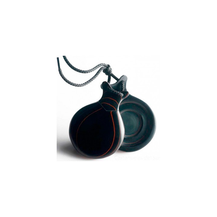 Del Sur Castanets: Black Wood Fiber With Red Pinstripe. Two Sound Cham