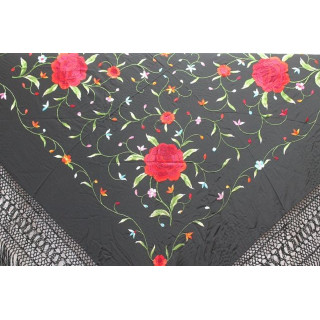 Shawl Silk Verbena 120x120cm Black Embroidery Multicolor 01KK