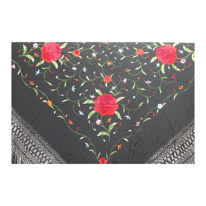 Shawl Silk Verbena 120x120cm Black Embroidery Multicolor 01KK