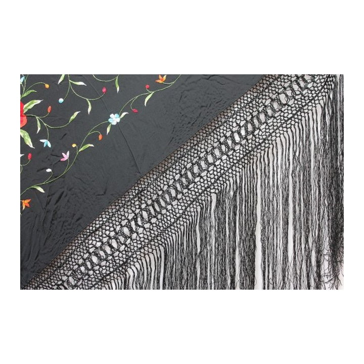 Shawl Silk Verbena 120x120cm Black Embroidery Multicolor 01KK