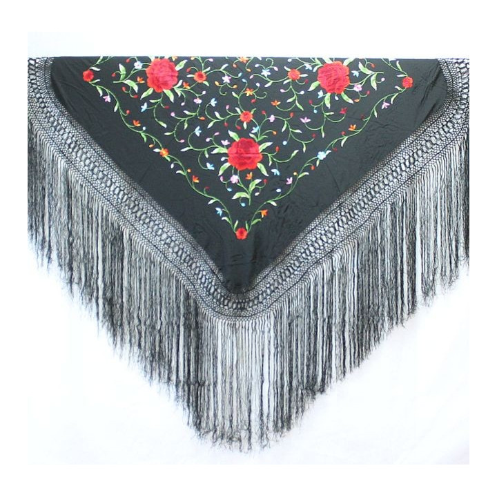Shawl Silk Verbena 120x120cm Black Embroidery Multicolor 01KK