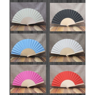 Fan: Natural Wood With Solid Colors - Small (23cm)