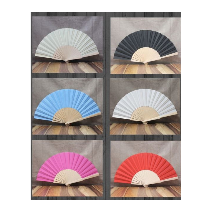 Fan: Natural Wood With Solid Colors - Small (23cm)