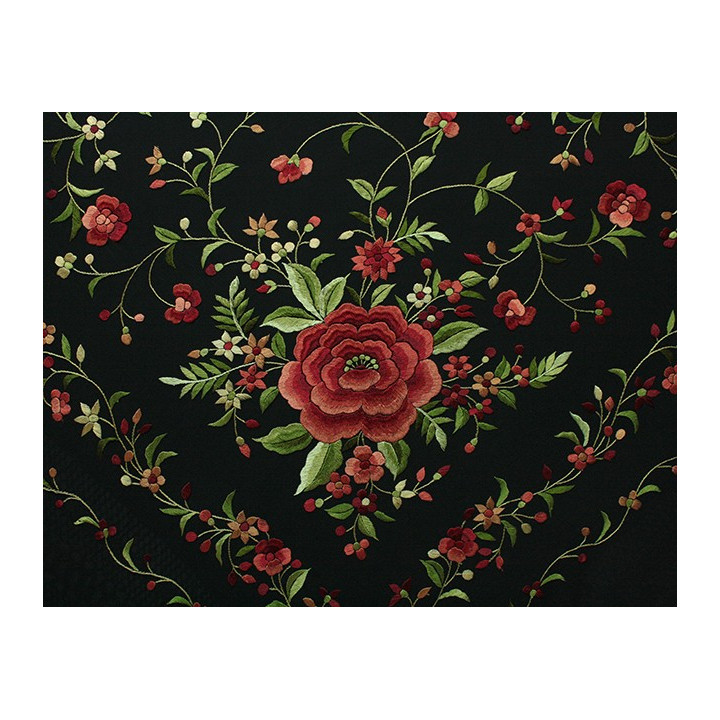 Shawl Silk 140x140cm Black Embroidery Multicolor 821 B-M a