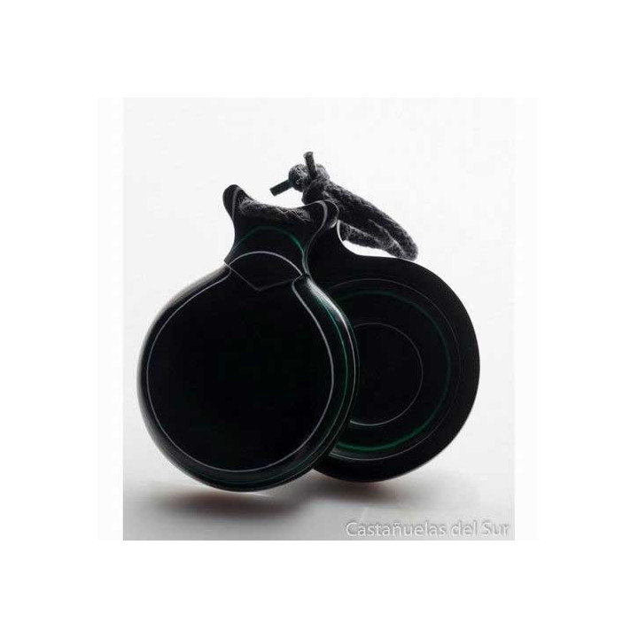 Del Sur Castanets: Capricho Black. Pinstripe White And Green. Nº7