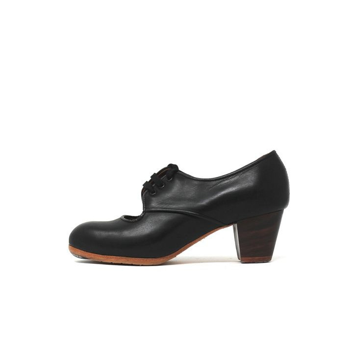 Carmela 38 A Leather Black Cubano 5 Exposed (Beige Rubber Soles)